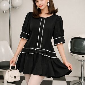 Entro Scalloped Trim Drop Waist Mini Dress With  Bow |  POCKETS! | Mod style